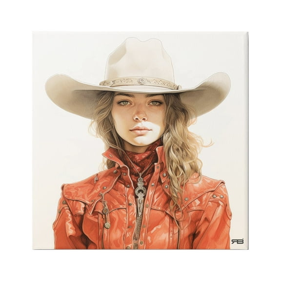 Stupell Industries Western Cowgirl Portrait Abstract Painting Gallery Wrapped Canvas Art Print Wall Art, 17 x 17