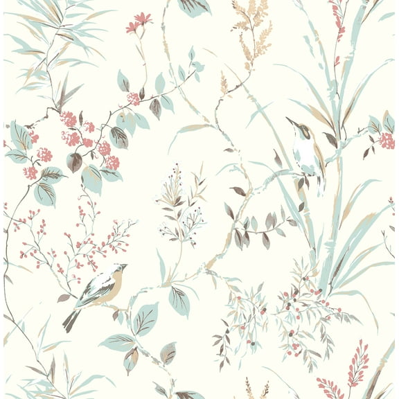 Brewster Mariko Blue Botanical Paste The Wall Non Woven Wallpaper, 20.5-in by 33-ft, 56.4 sq. ft.