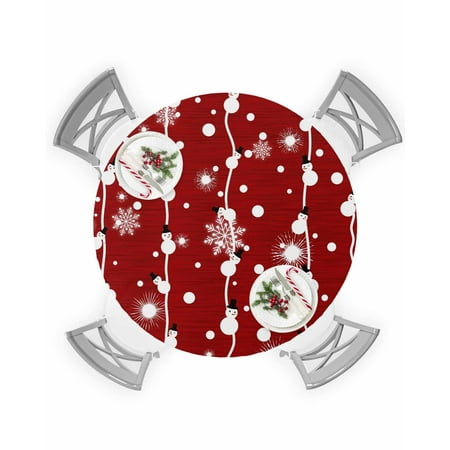 

Round Tablecloth with Elastic Red Christmas Snowman Snowflake Waterproof Stain-proof Table Cover Wipeable Fitted Table Cloths for 36 -44 Round Tables Dining Kitchen Indoor Outdoor Use