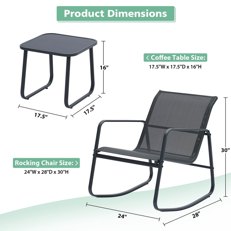 Ainfox 3-Piece Metal Patio Set, Rocking Chairs with Table photo 7