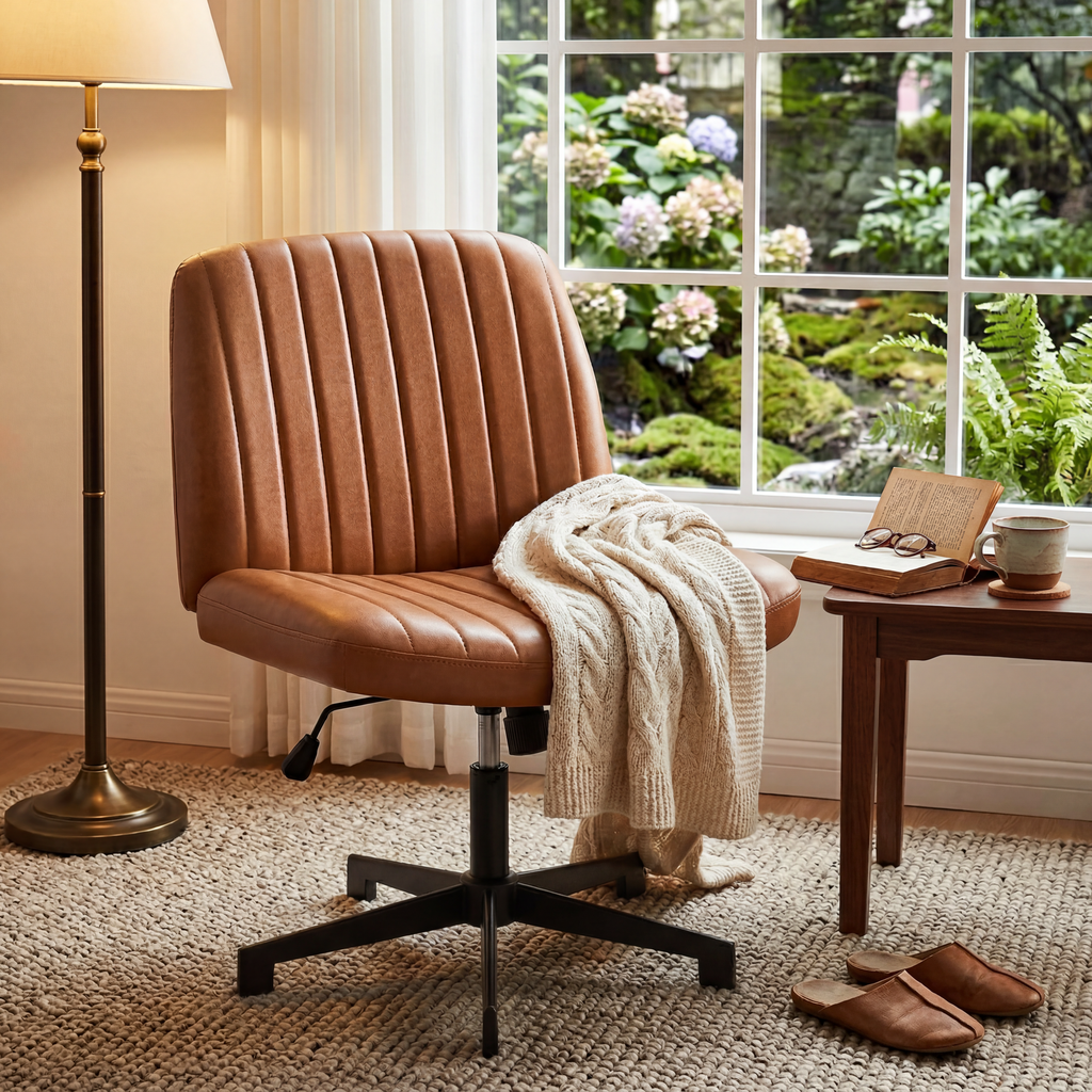 Concetta Armless Criss Cross Legged Desk Chair, Brown photo 3