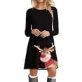 thumbnail image 1 of WILLBEST Robes Noires pour Femmes Noël Manches Longues Col Rond Imprimé Cerf Robe Douce Mode Soirée S, 1 of 5