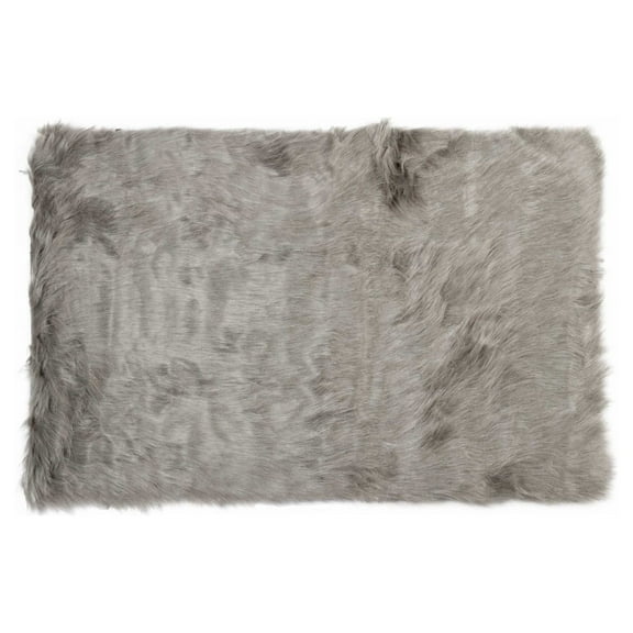 3" x 5" Gray Rectangular Faux Fur - Area Rug