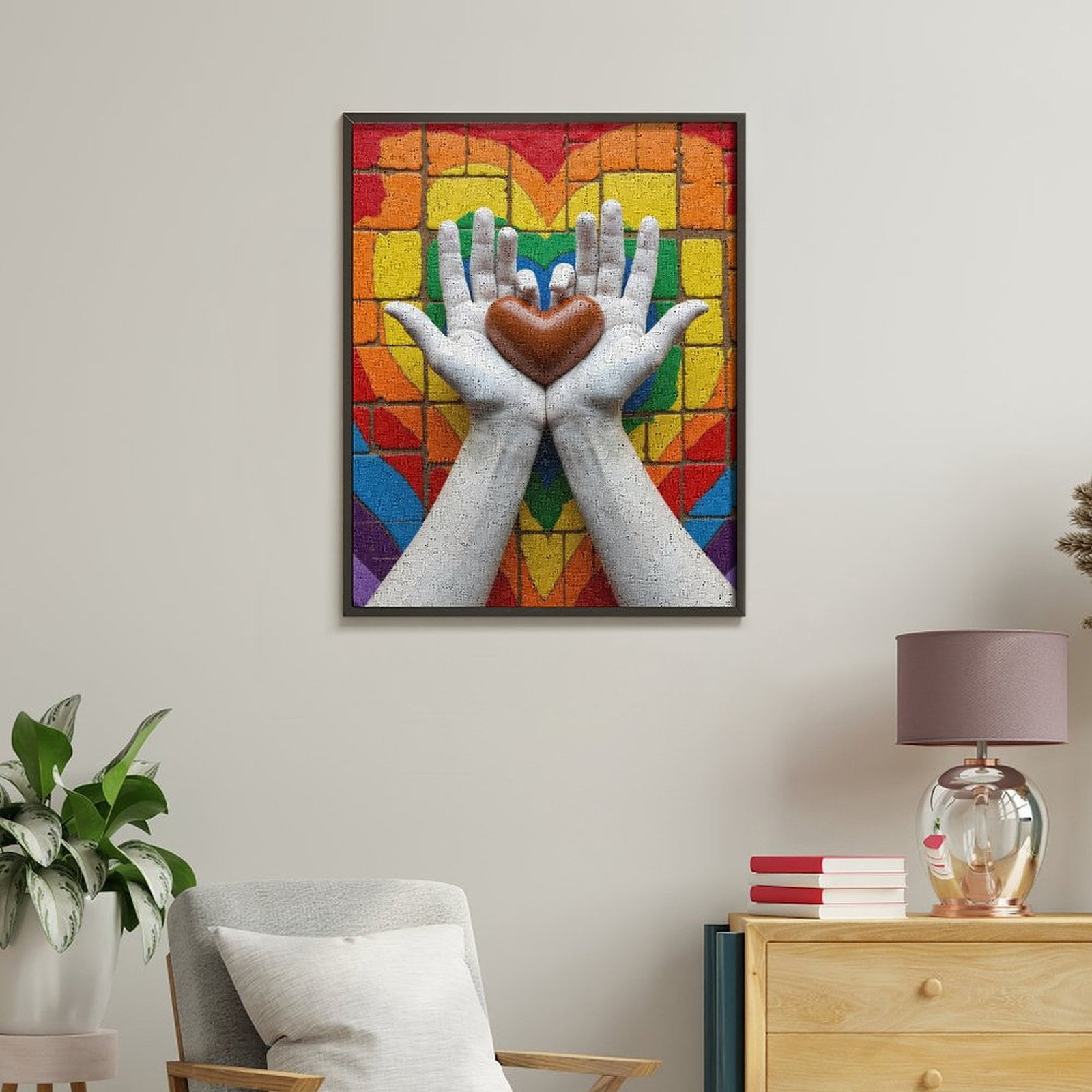 Paint by Numbers Kit for Adults, Colorful Hands Heart Mosaic Artwork Paint by Numbers, Easy Paint by Numbers Kit for Adults Beginner, DIY Adult Paint by Number Kits on Canvas, Home Decor 12x16in