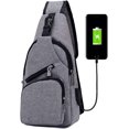 thumbnail image 1 of RV Bolso bandolera para hombre, bolso de pecho con carga USB y puerto para auriculares, mochila de viaje para hombre (solo mochila), gris Rojo Verde, 1 of 5