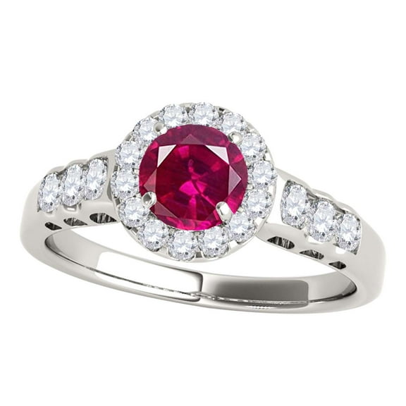 Mauli Jewels Engagement Rings for Women 1.35 Carat Halo Created Ruby And Diamond Engagement Ring 4 Prong-Setting 14k White Gold
