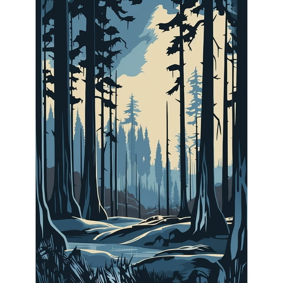 Taiga Boreal Forest Winter Landscape Illustration Unframed Wall Art Print Poster Home Decor Premium