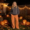 thumbnail image 2 of IYYVV Flannel Halloween Pajama Pants for Women Pumpkin Ghost Print Pjs Pants Fall Winter Soft Loungewear Bottoms Saffron 2XLL, 2 of 6