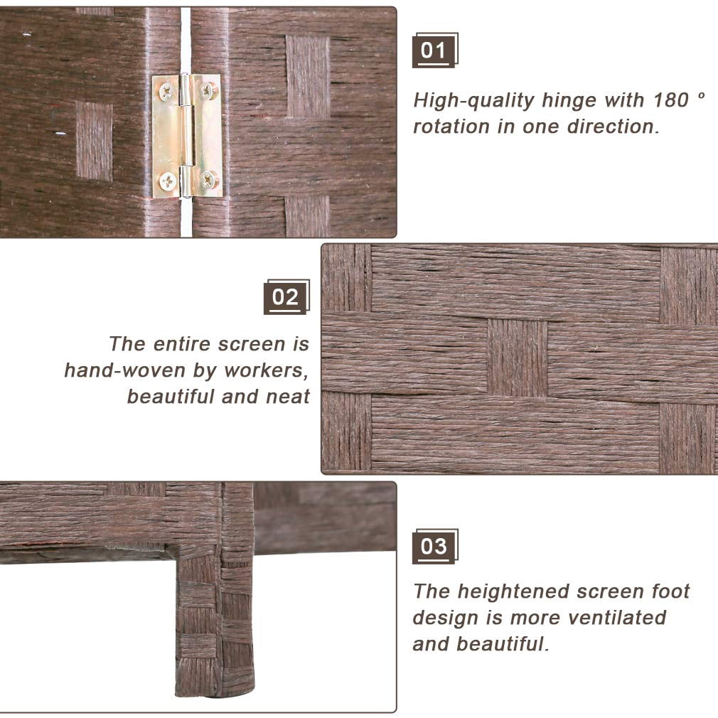 6 Panel  Room Dividers Folding Privacy Screen Partitions Room Dividers Wall Foldable Screen Portable Wood Mesh Woven Design Room Separator Screen for Home Office Bedroom Living Room, Brown