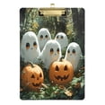thumbnail image 2 of Plastic Clipboard Acrylic Hanging Clip Board with silver Low Profile Office School Supplies 12.5x9 Cute Ghosts Pumpkins in Forest, 2 of 9
