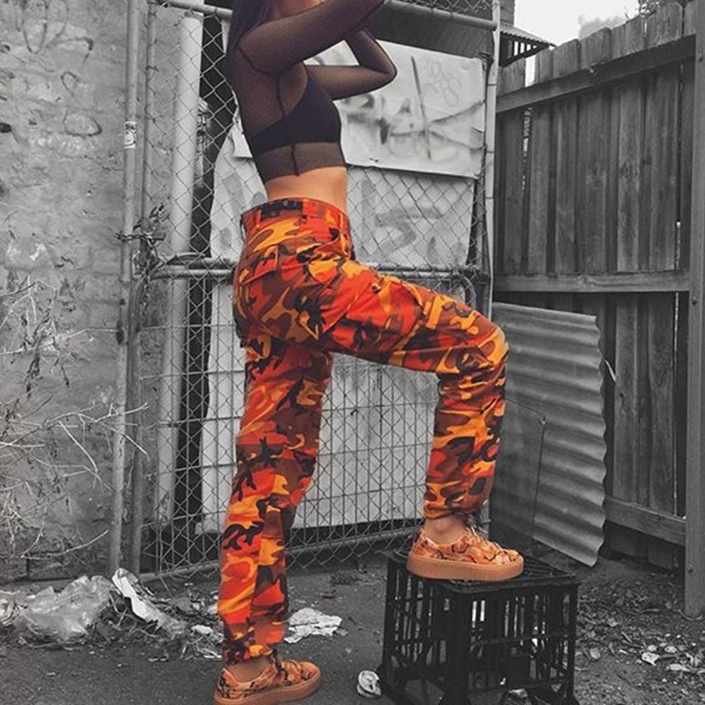 High waisted camo cargo pants best sale
