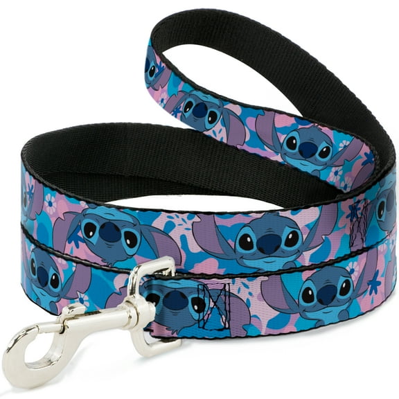 Disney Pet Leash, Dog Leash, Lilo and Stitch Stitch Flip Expressions Close Up Blues Pinks, 4 Feet Long 1.0 Inch Wide