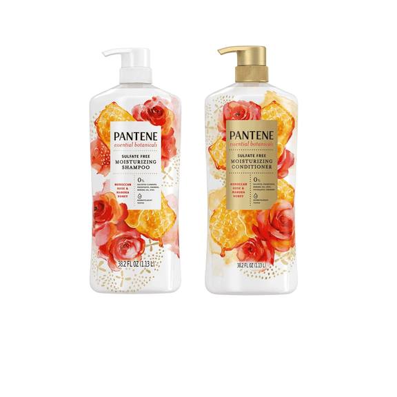 Pantene Essential Botanicals Sulfate-Free Shampoo & Conditioner Set, Moroccan Rose & Manuka Honey, Moisturizing Formula, 38.2 fl oz Each