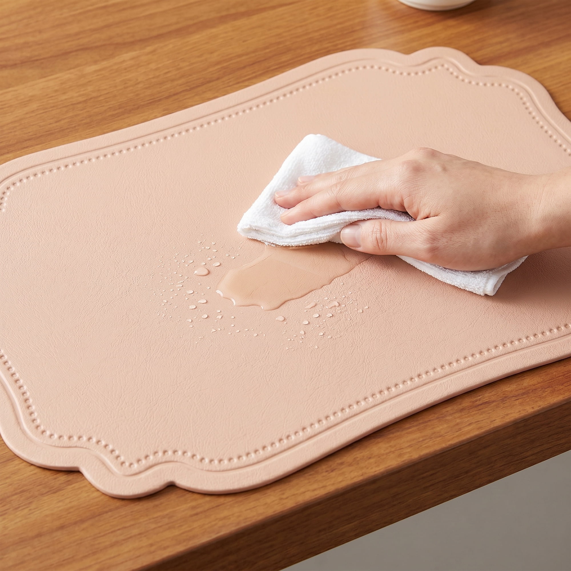 Unique Bargains Set of 6 Solid Placemats Leather Placemats for Kitchen Dining Pink