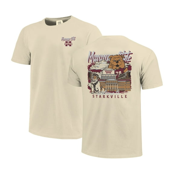 Men's Image One  Natural Mississippi State Bulldogs Comfort Colors Hand-Drawn Campus Stack T-Shirt