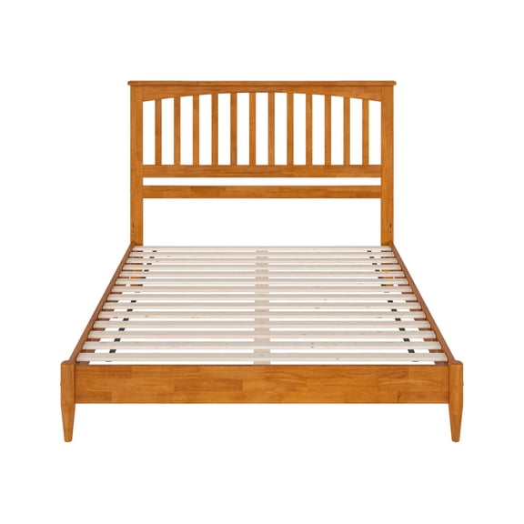 Solid Wood Low Profile Platform Bed - Modern Style Bed Frame, Light Toffee Finish