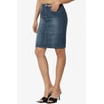 thumbnail image 3 of TheMoogan Junior's Premium Washed Denim Mid Rise Slit Slim Pencil Above Knee Jean Skirt, 3 of 7