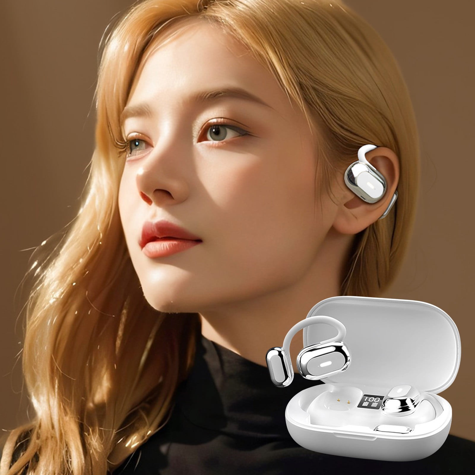 Open Ear AC210 Headphones, Bluetooth 5.4 Earphones Stereo Sound, Wireless Headphones 30 Hours Playback, Type-C Charging, IPX5 Waterproof Open Ear Earbuds(White)