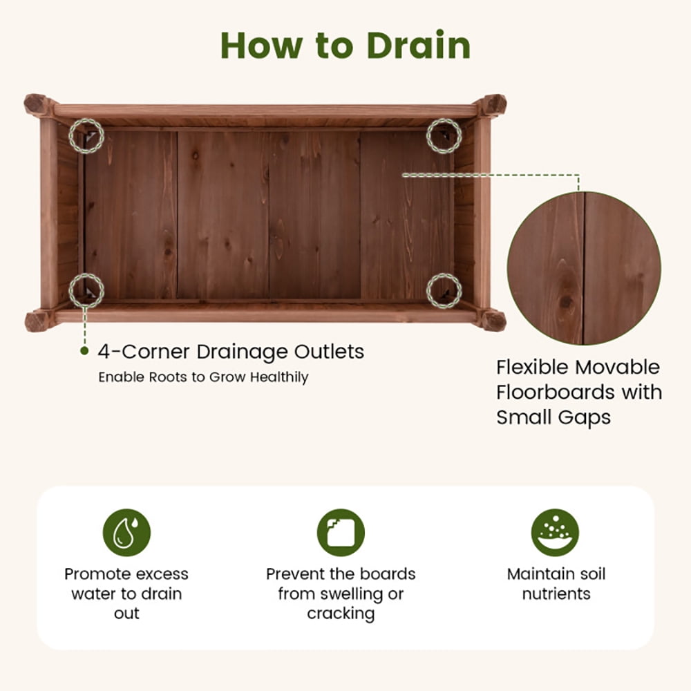 Spaco 46 x 24 x 16 Inch Rectangular Planter Box with Drainage Holes for Backyard Garden Lawn-Brown, Outdoor Elevated Flower Box for Backyard/Patio/Gardener