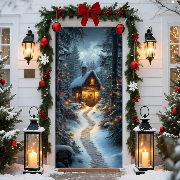 35.4 X 70.8 In Christmas Gingerbread House Door Cover Christmas Door Curtain Christmas Day Door And Wall Decoration Festival Party Decoration
