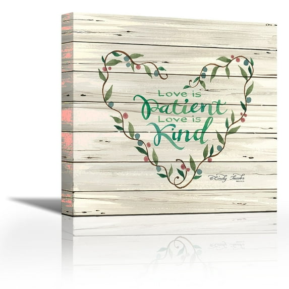 Love is Patient Heart Wreath - Contemporary Fine Art Giclee on Canvas Gallery Wrap - wall décor - Art painting - 18 x 18 Inch - Ready to Hang