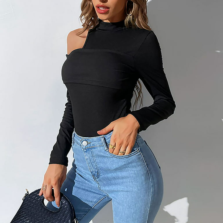 Bodysuit for Women Square Neck Long Sleeve Slim Fit Stretchy Top Jumpsuit.
