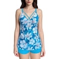 thumbnail image 1 of Fadeal Bathing Suit for Women Women Plus Size Tankini Swimsuits Two Piece Color Block Cutout Flowy Tummy Bathing Suits with Shorts Tankini Swimsuits for Women Sky Blue 2XL, 1 of 4