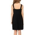 thumbnail image 6 of Oudiya Girls Spaghetti Strap Button Down Sleeveless Summer Casual Sundress A-Line Dress with Pockets Black for 5-6Y, 6 of 10