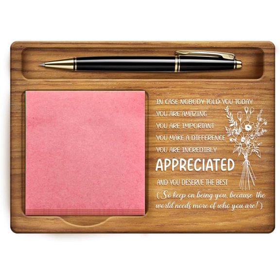 Appreciation Sticky Note Holder Bouquet Pattern Note Organizer Pine Wood Memo Holder Self-Stick Note Pad Holders Wooden Office Decor for Office Desk Gift 6.5x4.72x0.59 Inch