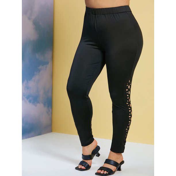 Tallas grandes cortadas láser leggings Rosegal Pantalones de talla grande