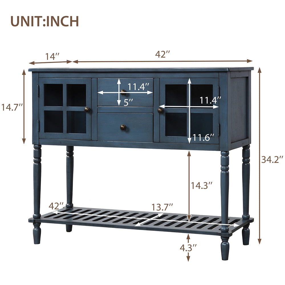 Lowestbest Farmhouse Buffet Sideboard, Wood Storage Cabinet with Bottom Shelf, Glass Console Table for Kitchen Room, Navy Lowestbest Farmhouse Buffet Sideboard, Wood Storage Cabinet with Bottom Shelf, Glass Console Table for Kitchen Room, Navy