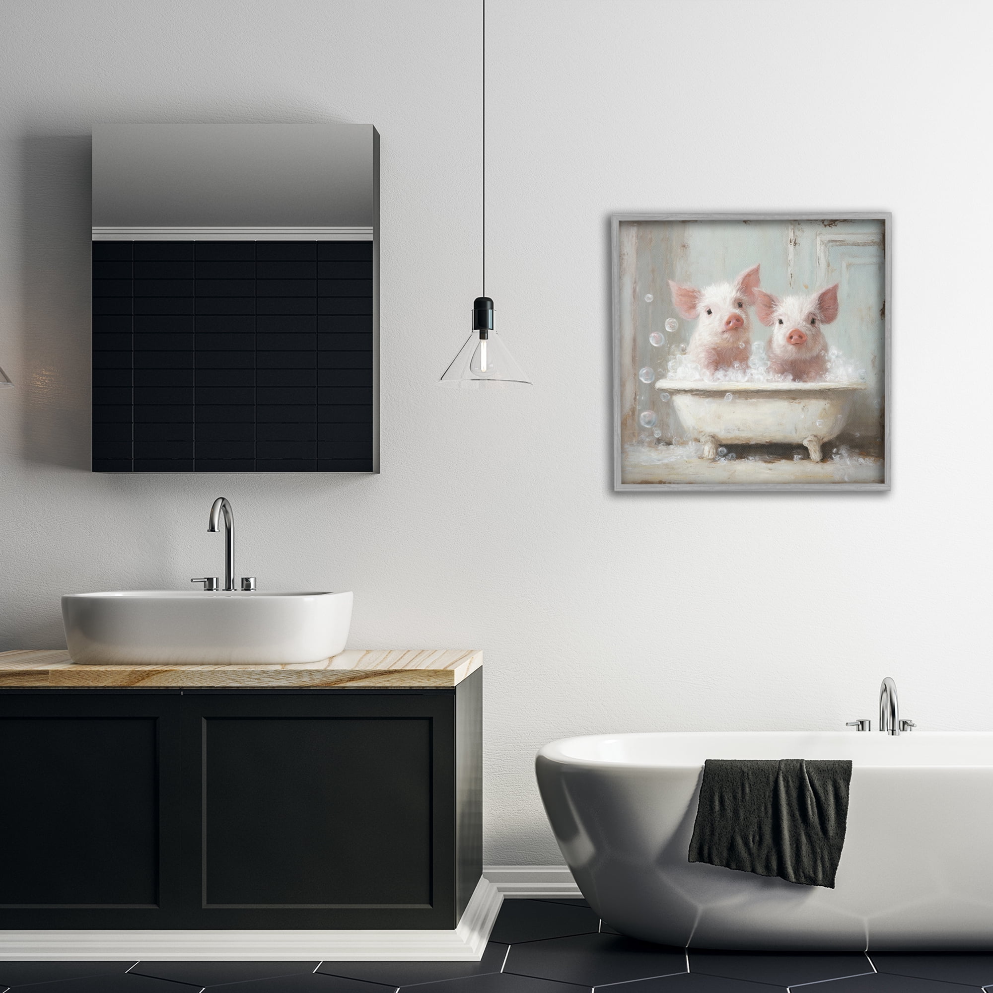 Stupell Industries Piglet Bubble Bath Gray Framed Giclee Art, design by Tina LeCour