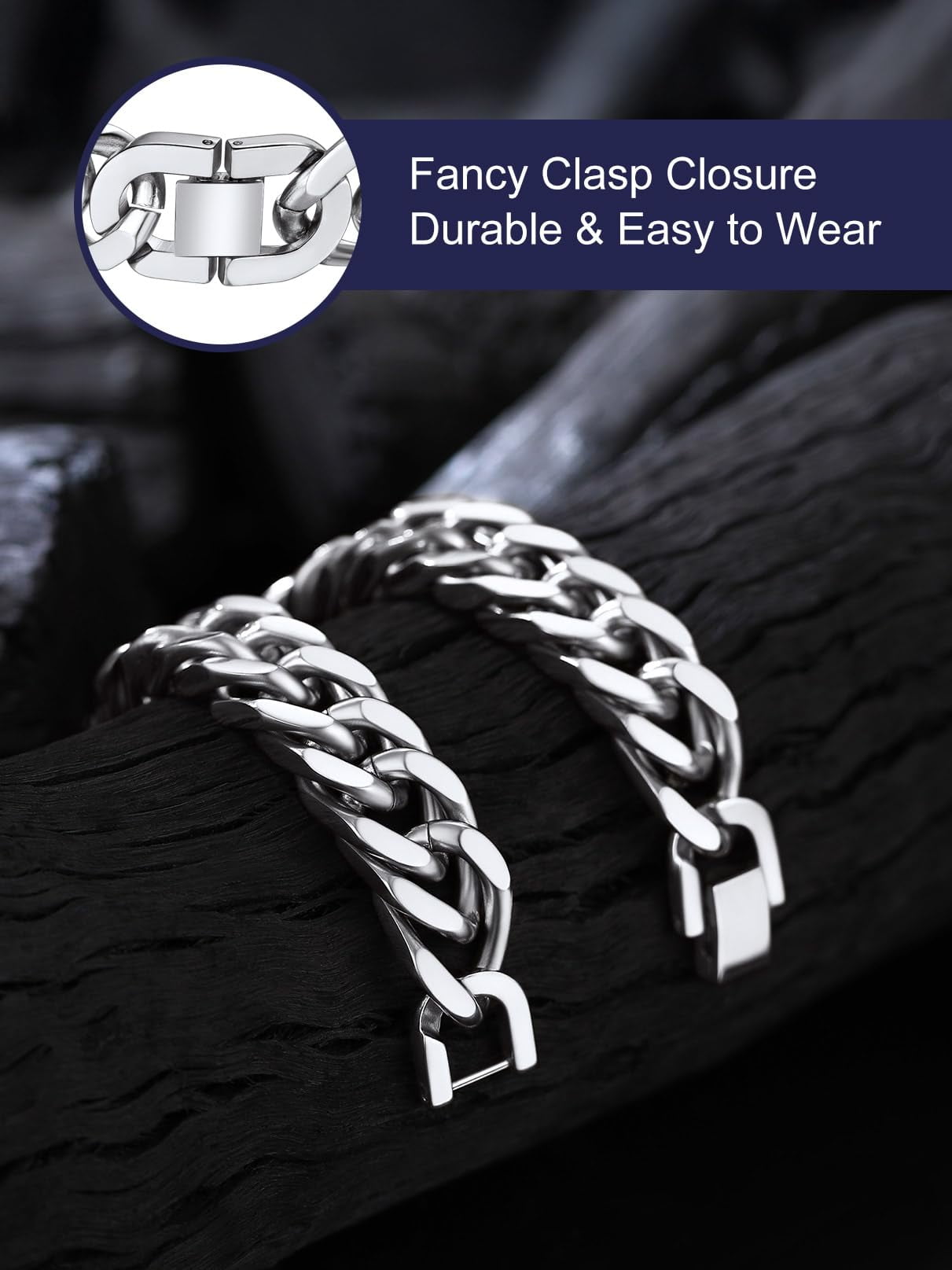 Bandmax 17MM Stainless Steel Cuban Chain Bracelets for Men Miami Curb Link Hand Chain Wristlet Birthday Valentines Father Day Gift for Dad Son Husband Grandpa