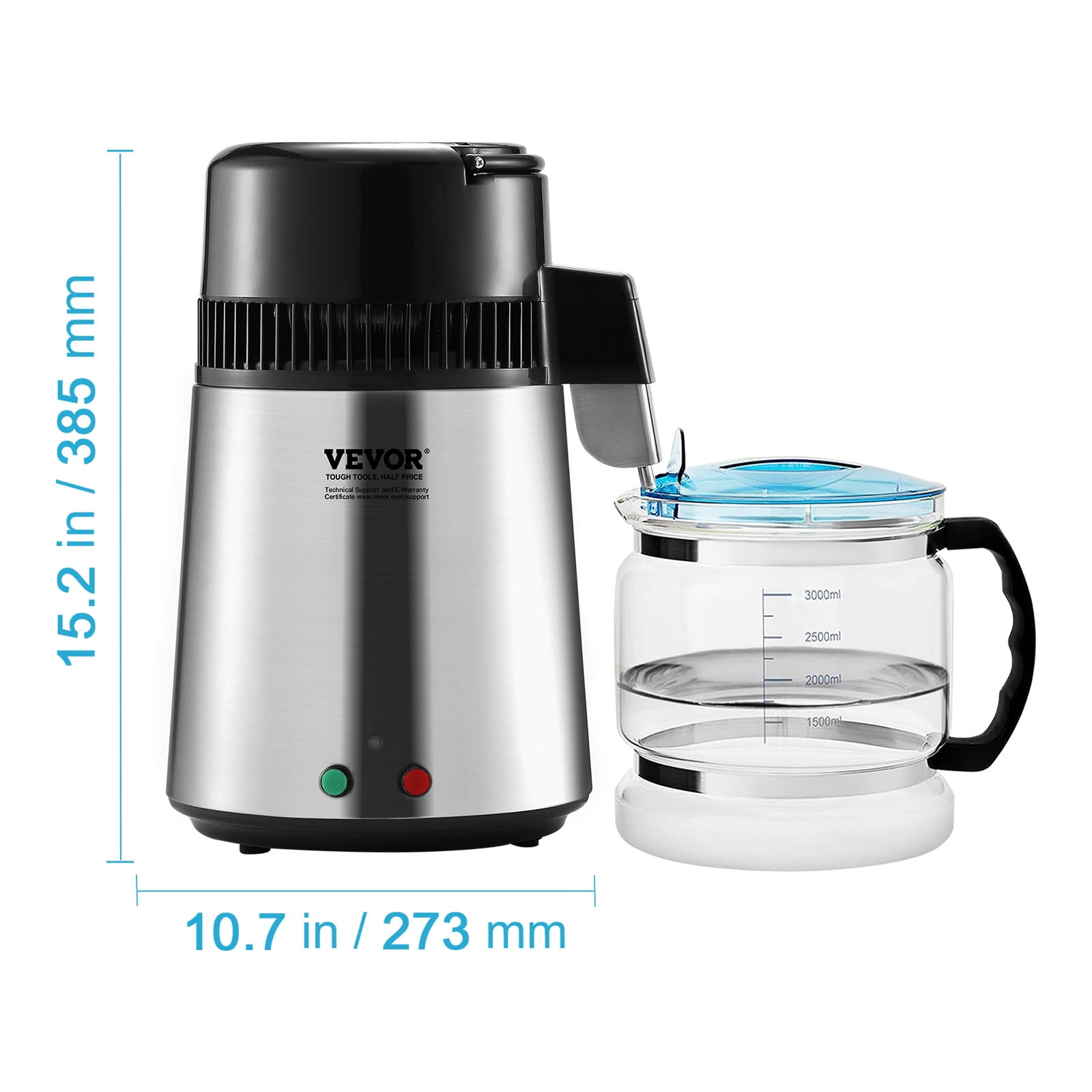 VEVOR 4L 750W Water Distiller with Dual Temperature Displays, Silver