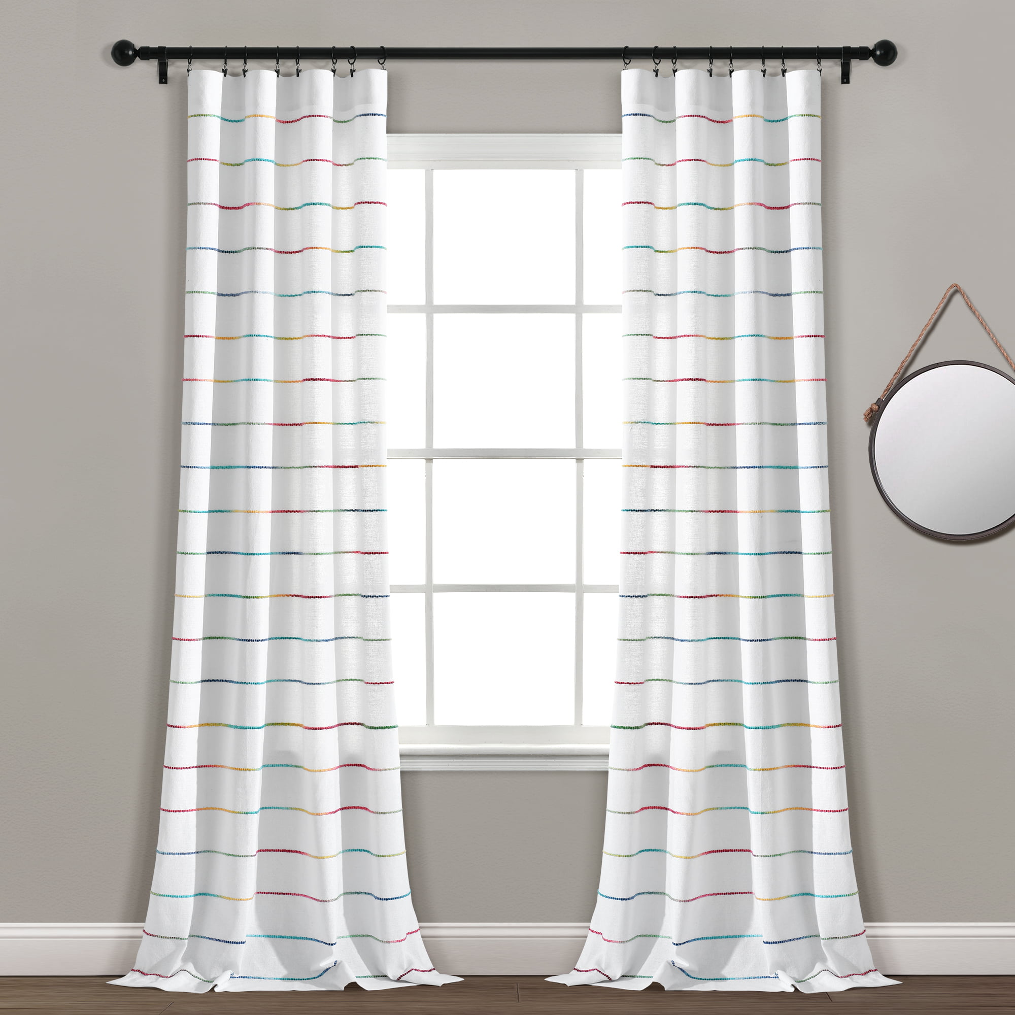 Ombre Stripe Yarn Dyed Cotton Window Curtain Panels Rainbow 18X18 Set