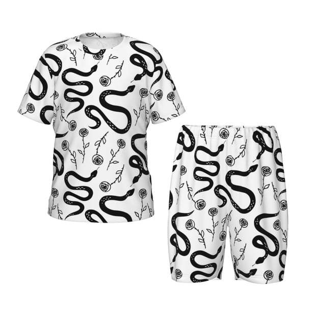 Balery Hand Drawn Snake Conjunto de Pijama Infantil de Manga Corta con Estampado – Ropa de Dormir de Algodón Suave-Large