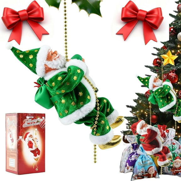 Santa Claus Musical Climbing Rope, Electric Climbing Santa On Rope, Santa Climbing Rope, Musical Climbing Santas, Christmas Hanging Ornament for Tree, Window, Wall, Home DéCor (Red)