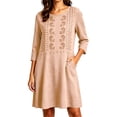 thumbnail image 2 of Odbmxy 3/4 Sleeve Womens Dresses Mini Fall Boho Shift Vacation Regular Womens Dresses Tunic Embroidery Tent, 2 of 6