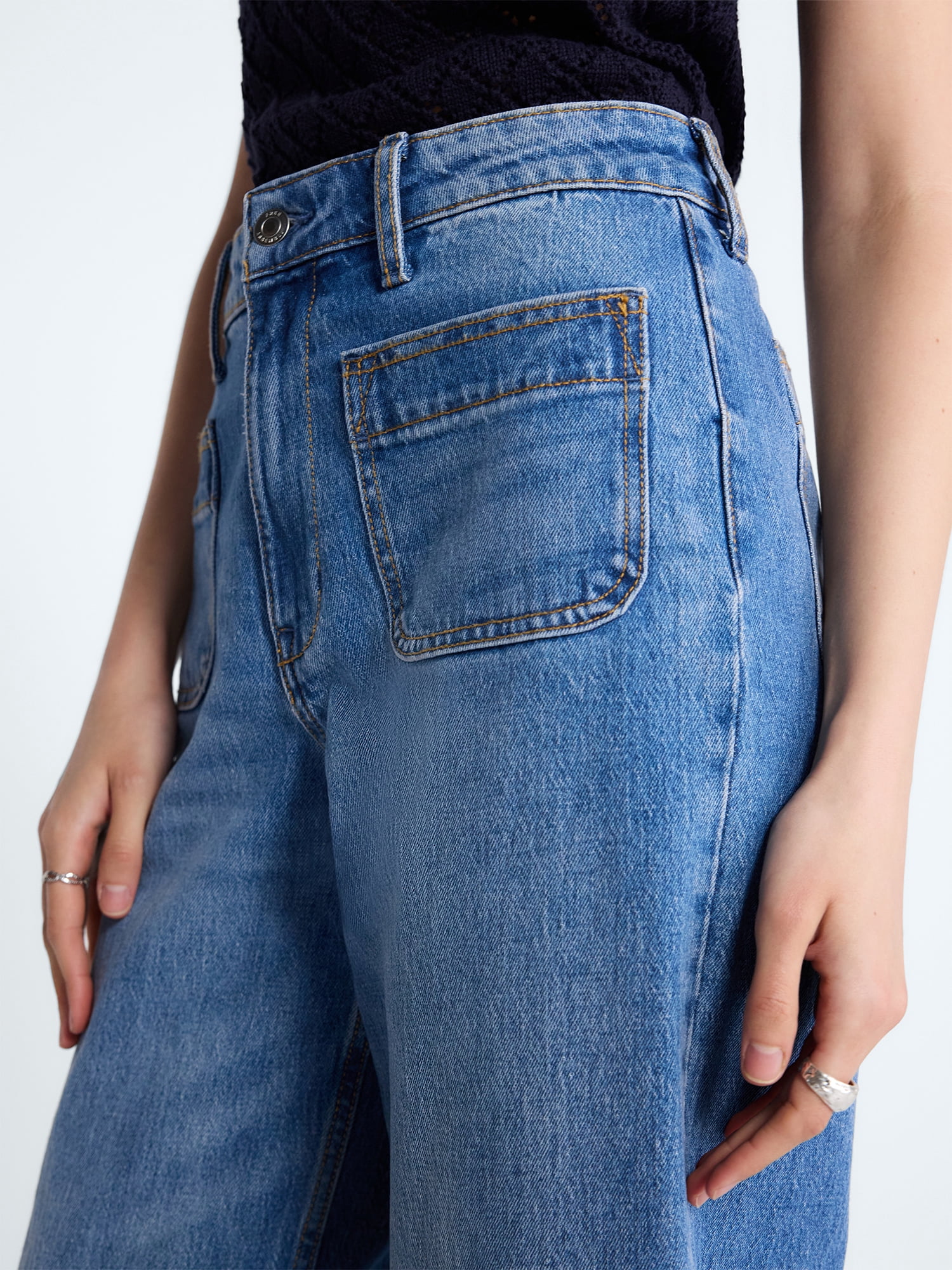 Free Assembly Women's High Rise Patch Pocket Cuffed Jeans, 26" Inseam, Sizes 0-18