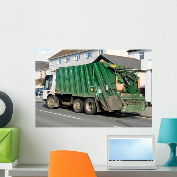 Green Rubbish Truck with Wall Mural by Wallmonkeys Peel and Stick Graphic (24 in W x 16 in H) WM41207