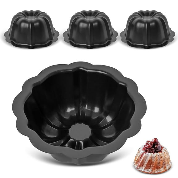 4 Pack 4 Inch Nonstick Fluted Cake Pan Set, Carbon Steel Mini Molds for Baking Cupcakes, Brownies, Puddings, Send Goods from Local Warehouse