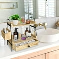 thumbnail image 5 of Farmhouse Style Coffee Bar Organizer 2 Tier Wooden Countertop Shelf with Drawer - Rustic Home Kitchen Storage for Coffee Station, Spices, and Decor, Handles for Easy Mobility, 5 of 11