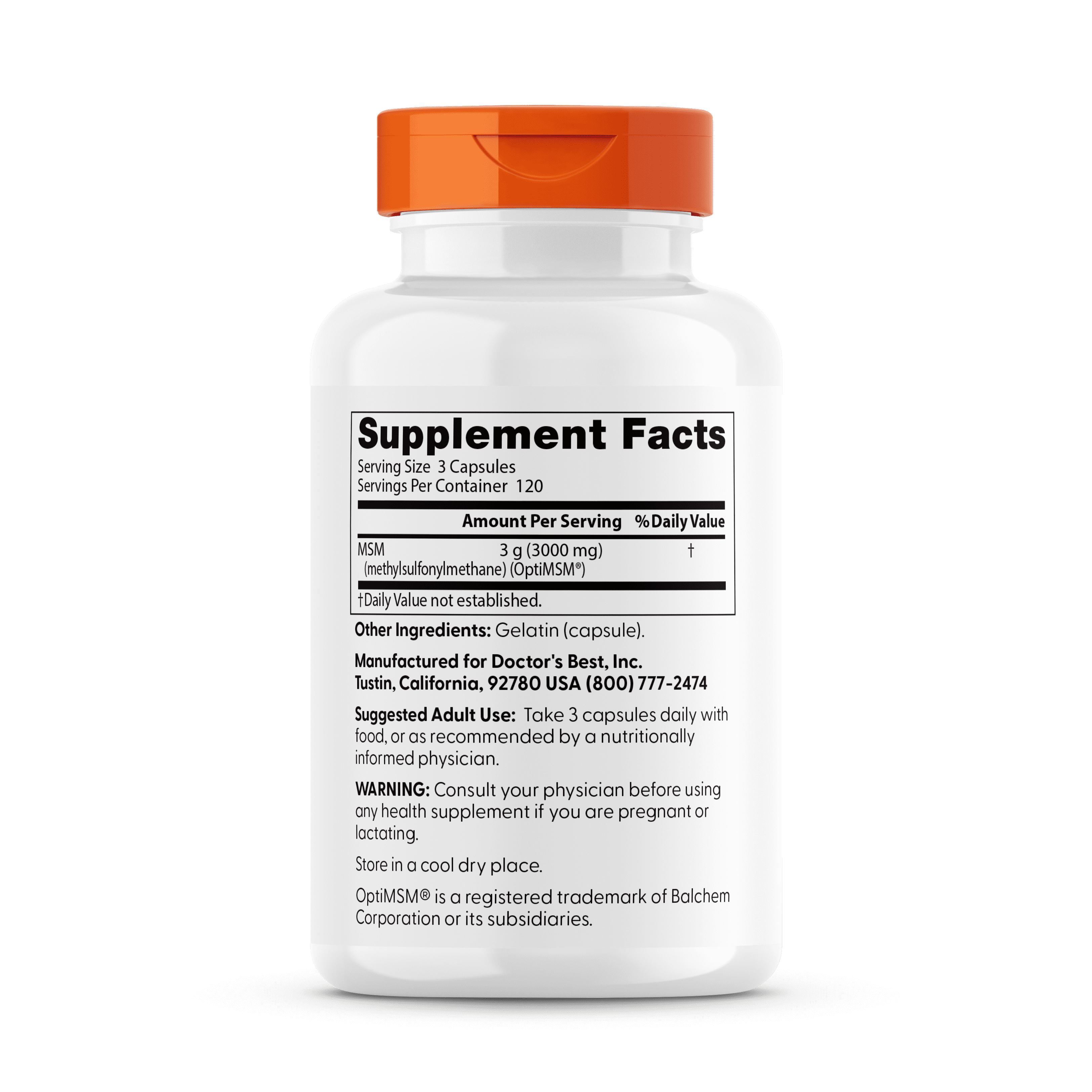 Doctor's Best MSM with OptiMSM, Non-GMO, Gluten Free, Joint Support, 1000 mg, 360 Caps