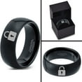 thumbnail image 4 of Tungsten Privacy Padlock Lock Band Ring 8mm Men Women Comfort Fit Black Dome Polished, 4 of 4