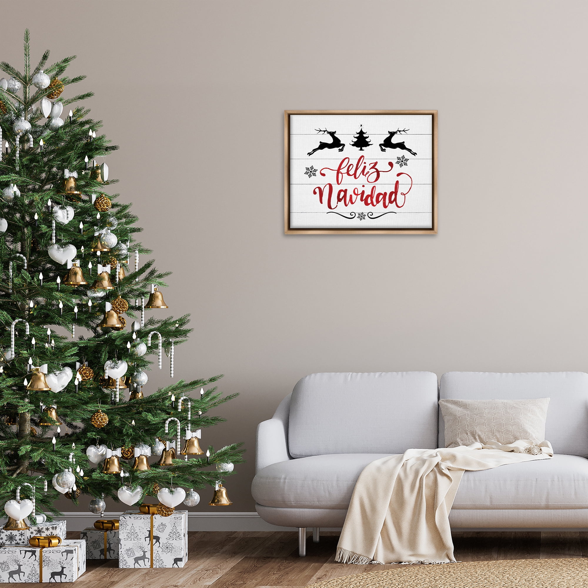 Stupell Industries Feliz Navidad con Renos Holiday Painting Brown Floater Framed Art Print Wall Art, 31 x 25