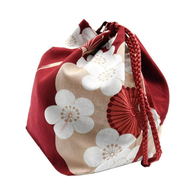 Japanese Drawstring Bag Coin Purse Lunch Bento Box Portable Bag Food Pouch Wine Red