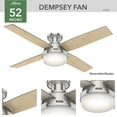thumbnail image 4 of Hunter - Dempsey Indoor Low Profile Ceiling Fan With Light, Remote, 52-inch, Brushed Nickel, Modern-style, 3-speed WhisperWind Motor, 50283, for Living Rooms, Bedrooms, 4 of 15