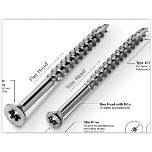 Starborn 5001470 No.8 x 2.5 in. Star Trim Head Stainless Steel Deck Screws, Pack of 2500