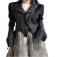 thumbnail image 2 of Women Trendy Shirt  Solid Color Lapel Long Sleeve Button-Down Blouse with Irregular Cut for Ladies, 2 of 6