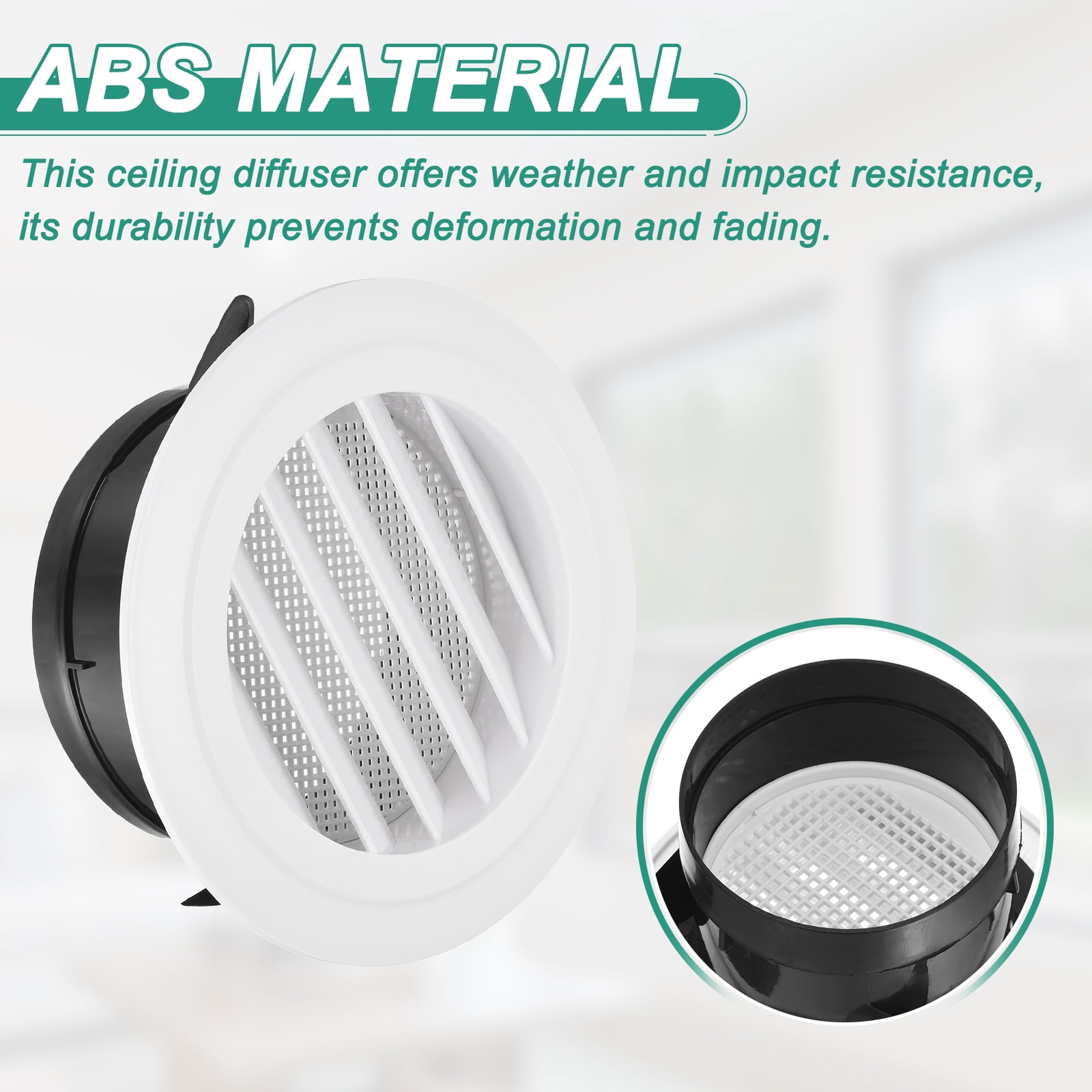 Uxcell 2pcs Soffit Vent 5" ABS Louvered Exhaust Vent Grille Cover Ceiling Diffuser with Built-in Screen Mesh for Home Bathroom Office Kitchen Ventilation System